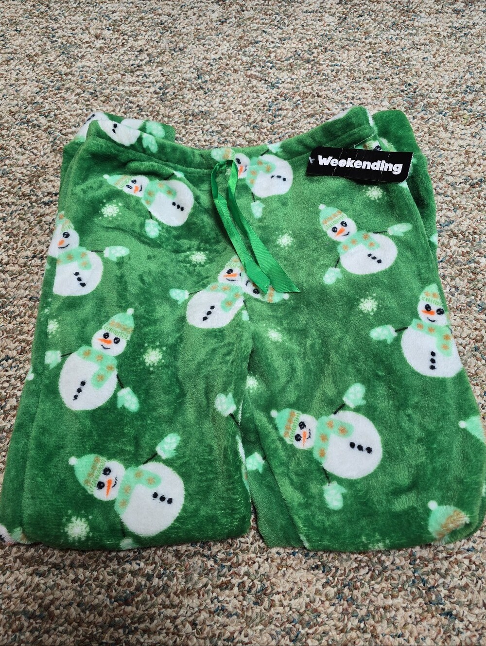 New Green Pajamas Pants Womens Small Christmas Holiday Pjs Snowmen Fleece Soft